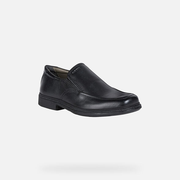 Geox Kids Federico Smooth Leather School Shoes - Black - The Foot Factory