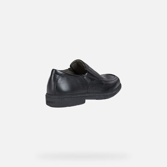 Geox Kids Federico Smooth Leather School Shoes - Black - The Foot Factory
