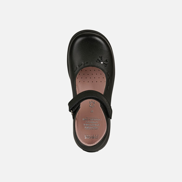 Geox Kids Naimara Smooth Leather School Shoes - Black