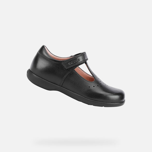 Geox Kids Naimara Smooth Leather School Shoes - Black