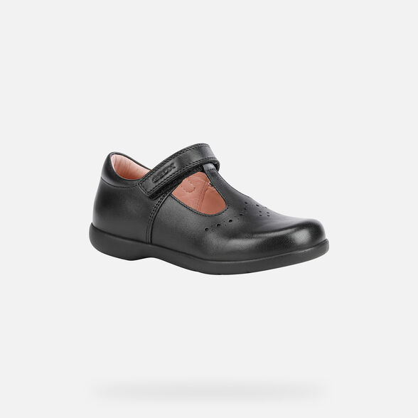 Geox Kids Naimara Smooth Leather School Shoes - Black