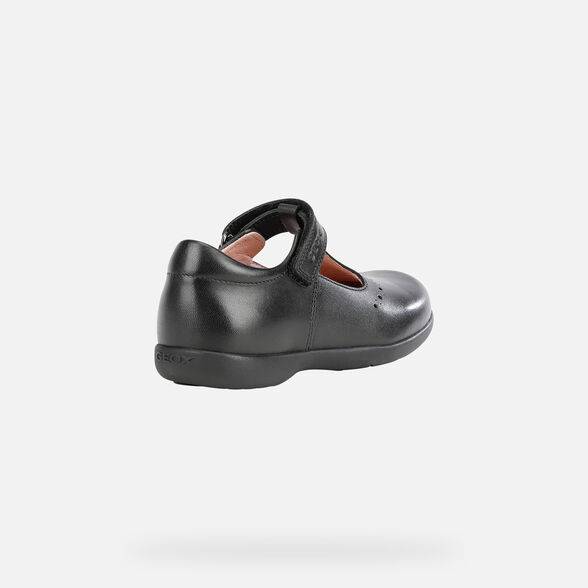 Geox Kids Naimara Smooth Leather School Shoes - Black