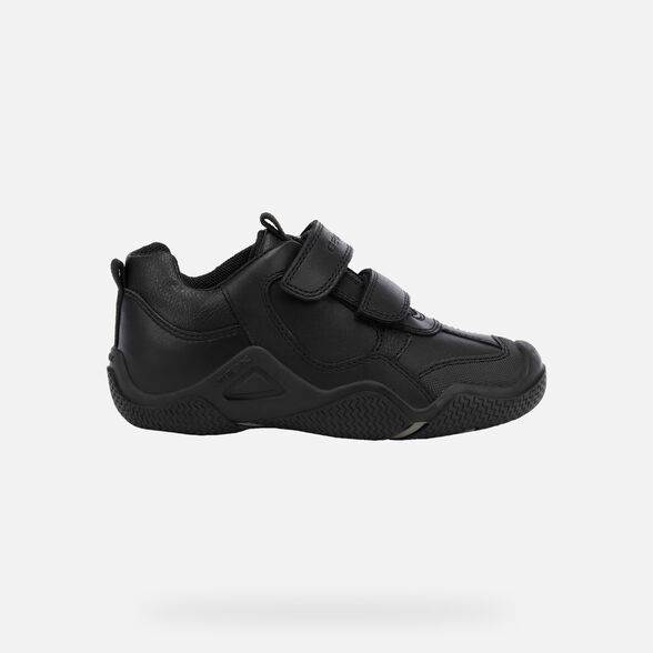 Geox Kids Wader Smooth Leather School Shoes - Black