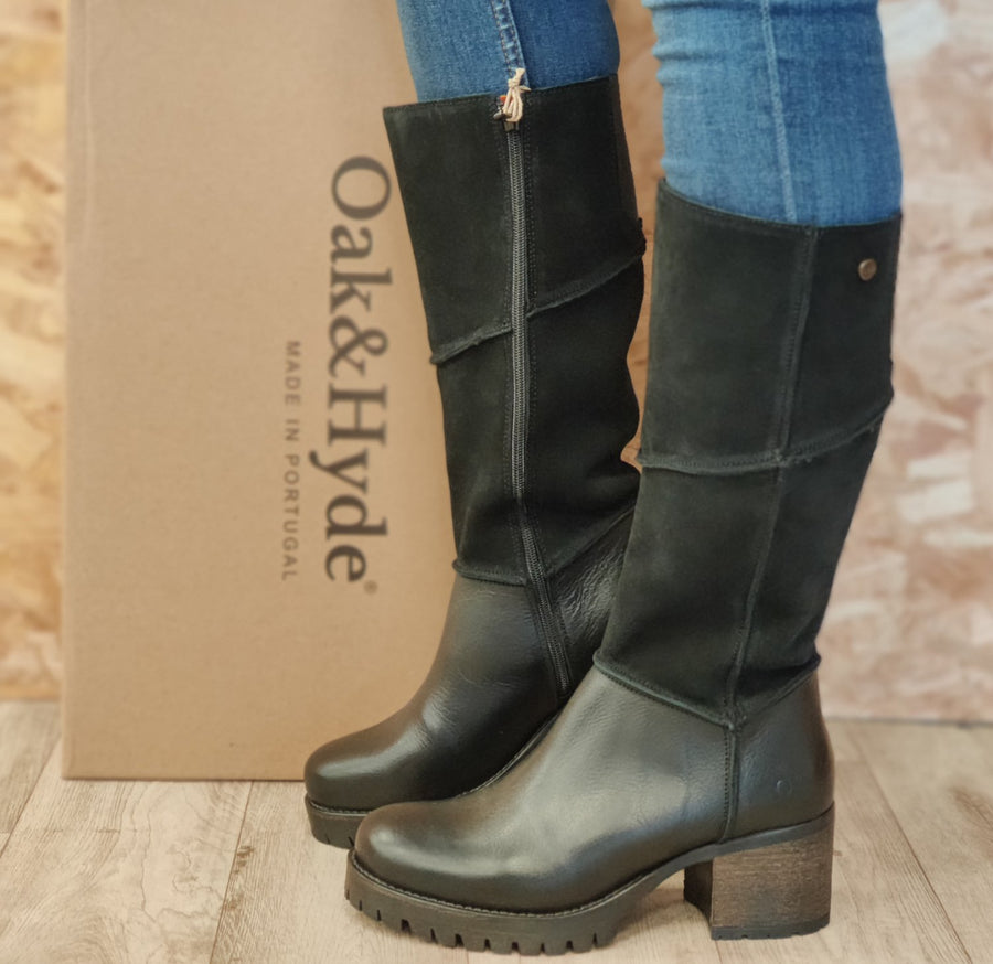 Oak & Hyde Womens Kensington Hi Bombain Suede Leather Boots - Black