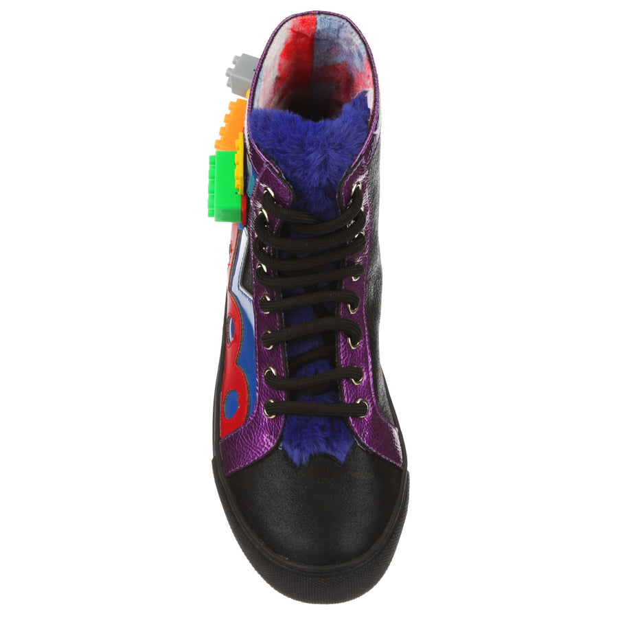 Irregular Choice Womens Colourful Kingdom High Top Trainers - Black / Blue / Purple