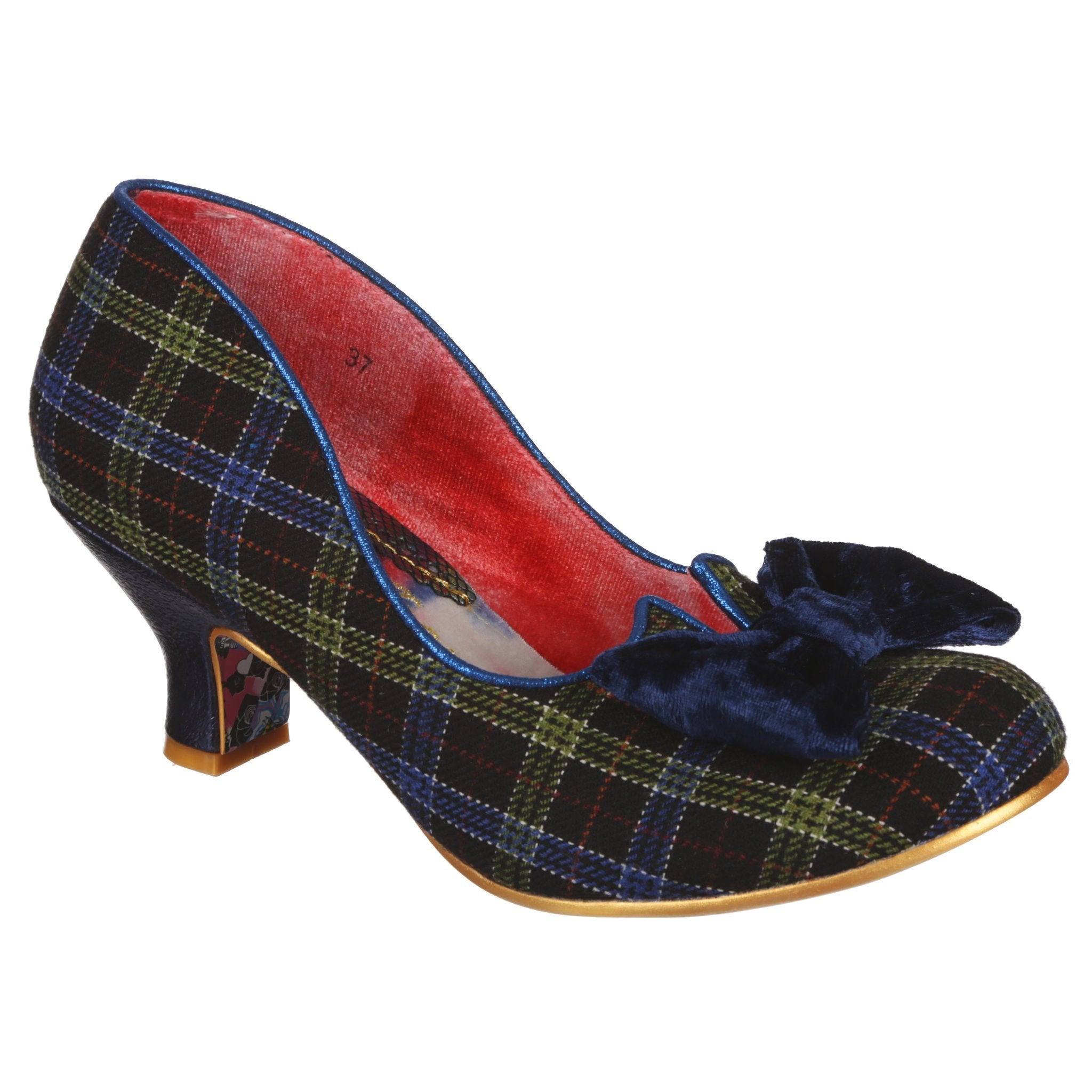 Irregular Choice Womens Dazzle Razzle Mid Heel - Blue Check - The Foot Factory