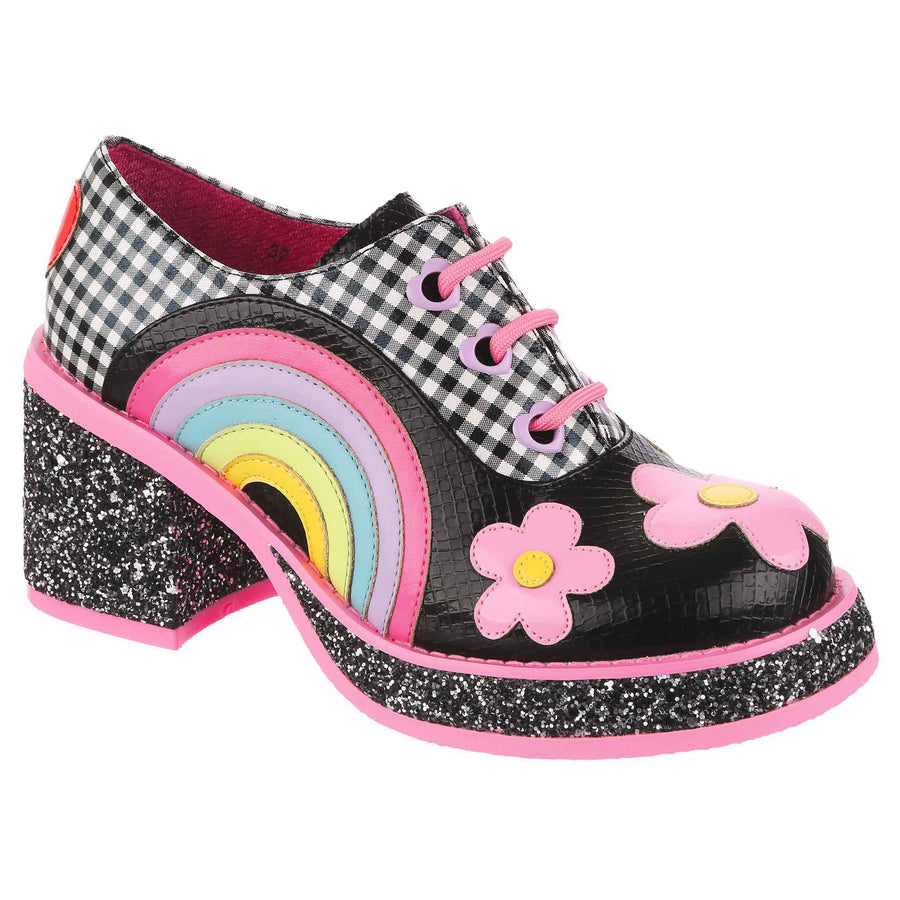 Irregular Choice Womens Rainbows & Love High Heel Shoe - Black - The Foot Factory