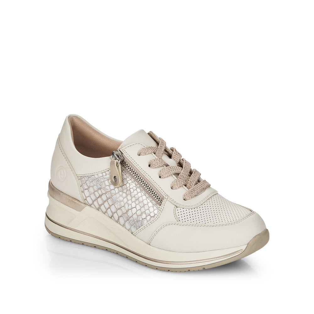 Remonte Womens Wedged Heel Trainers - White / Gold