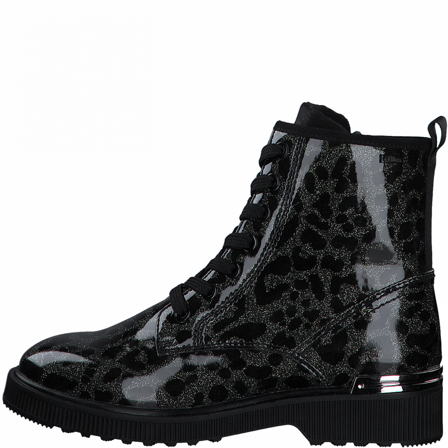 S. Oliver Womens Fashion Patent Leopard Boot - Black / Khaki