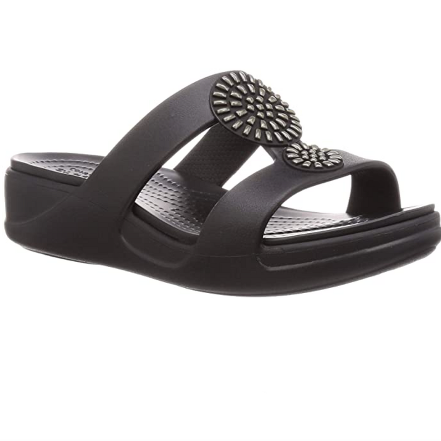 Crocs Womens Monterey Diamante Wedge Sandal - Black