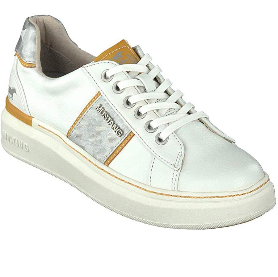 Mustang Womens Fashion Trainers in White and Yellow
