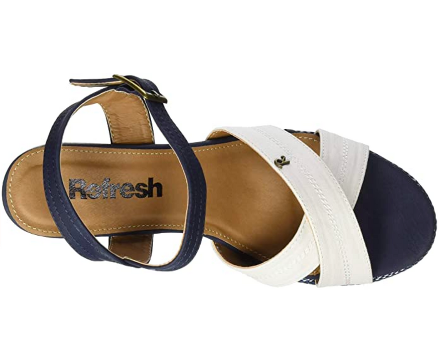 Refresh Womens Platform Wedge Sandals - White / Navy
