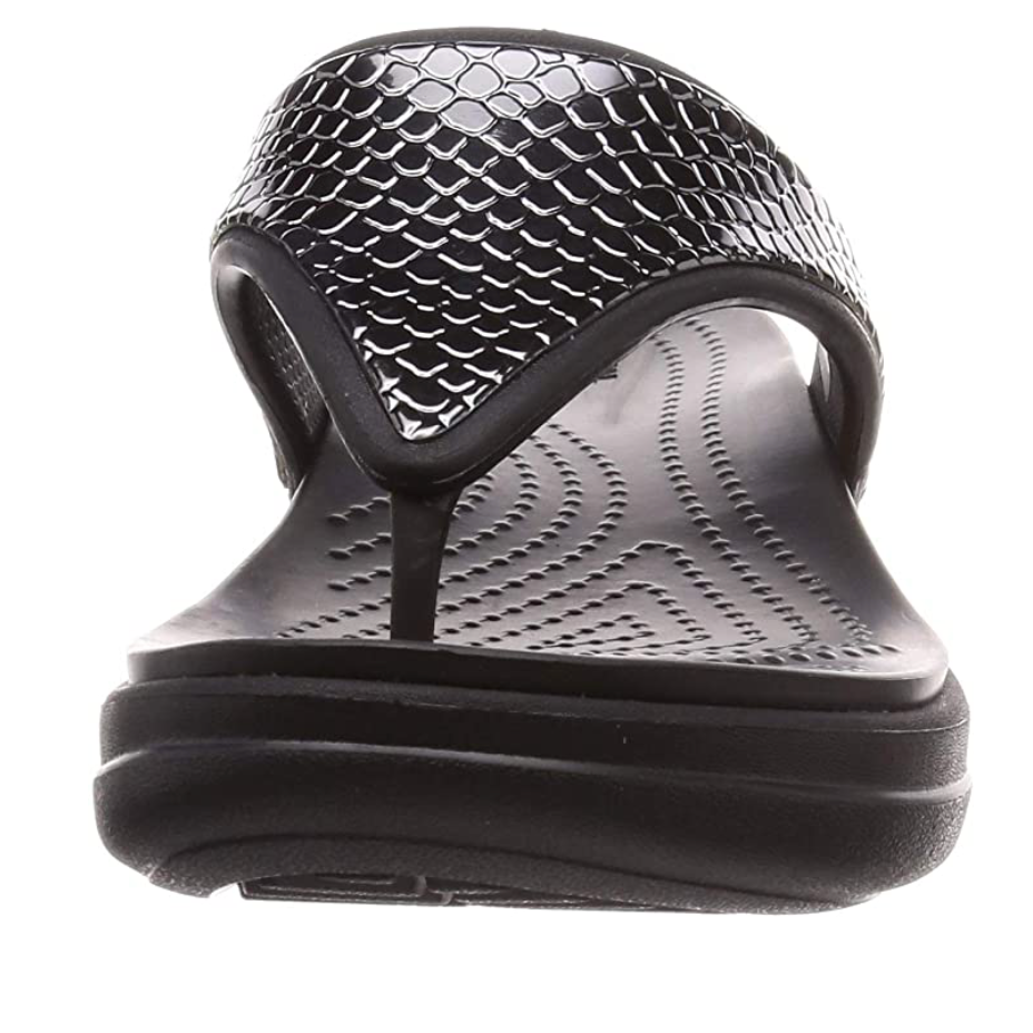 Crocs Womens Monterery Metallic Wedge Flip Flop - Black