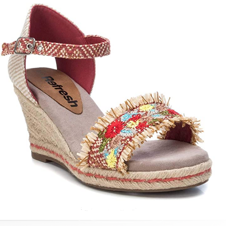 Refresh Womens Rope Sole Wedge Sandal - Red / Floral