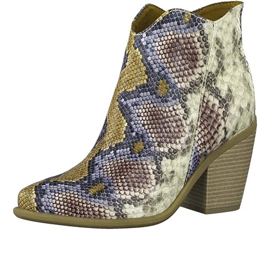 Marco Tozzi Womens Fashion Snake Print Ankle Boot - Saffron