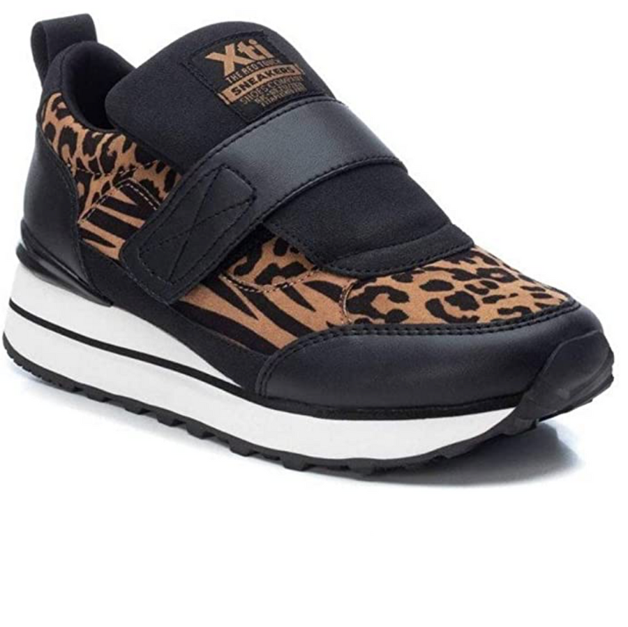 XTI - 44596 - Animal Print Fashion Trainers - Black