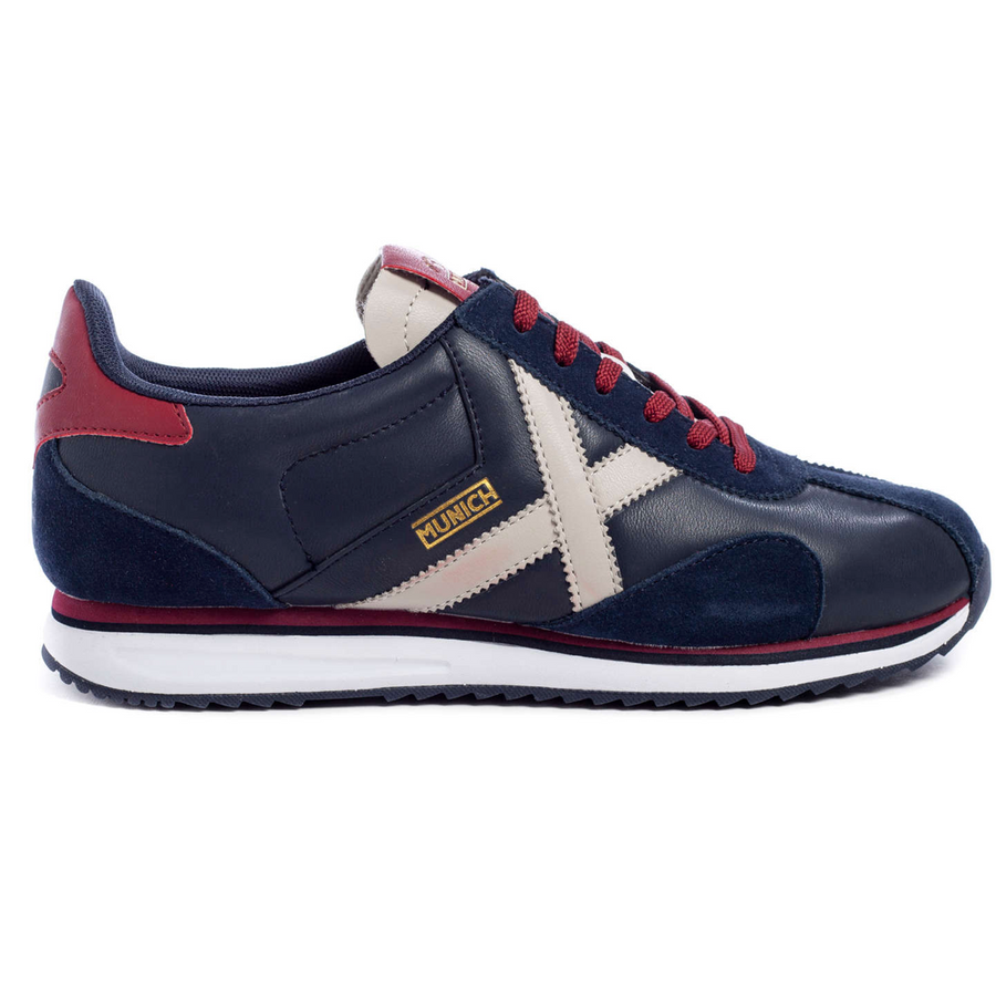 Munich Mens Sapporo 91 Leather Trainers - Navy / Red