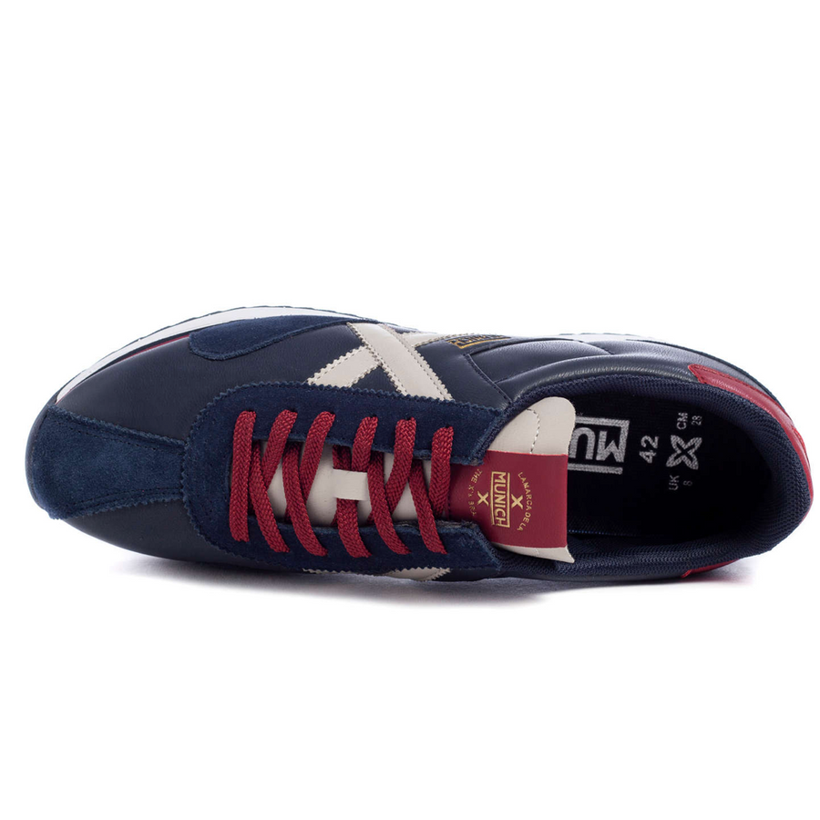 Munich Mens Sapporo 91 Leather Trainers - Navy / Red