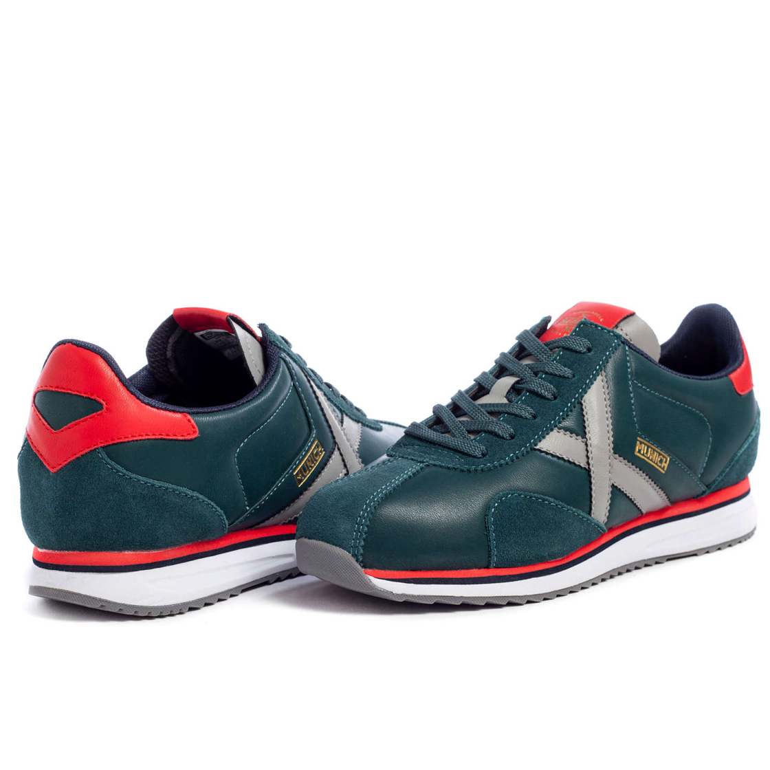 Munich Mens Sapporo 92 Leather Trainers Green Red
