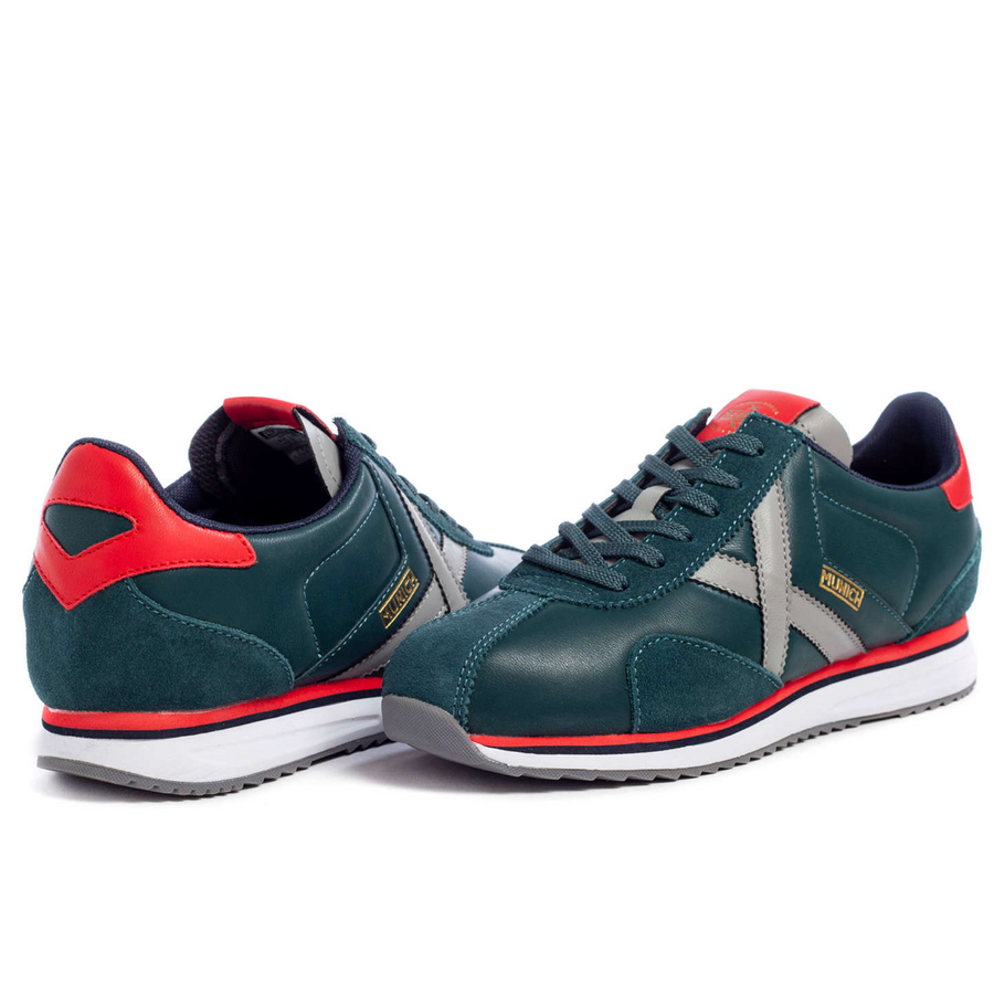 Munich Mens Sapporo 92 Leather Trainers - Green / Red