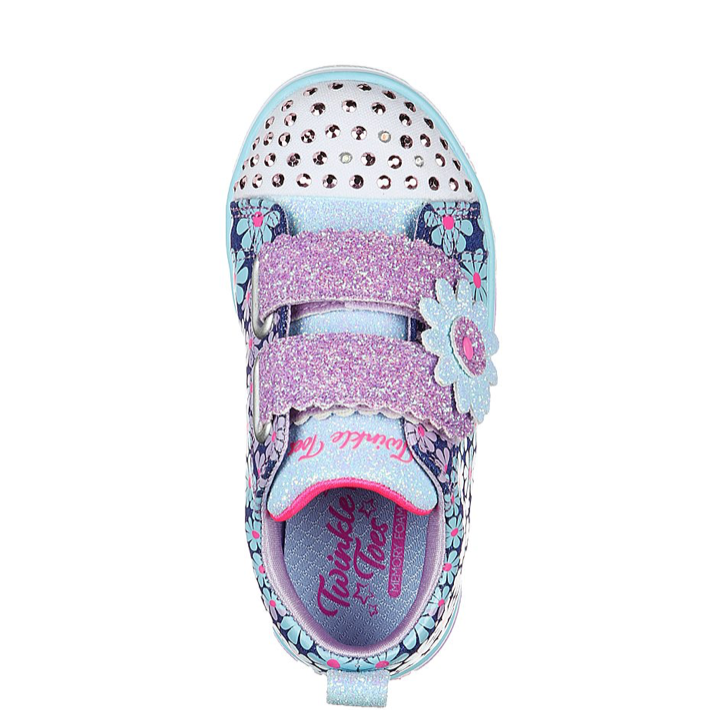 Skechers Kids Mini Blooms Girl Light Up Trainers - Denim Multi - The Foot Factory
