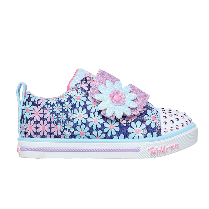 Skechers Kids Mini Blooms Girl Light Up Trainers - Denim Multi - The Foot Factory