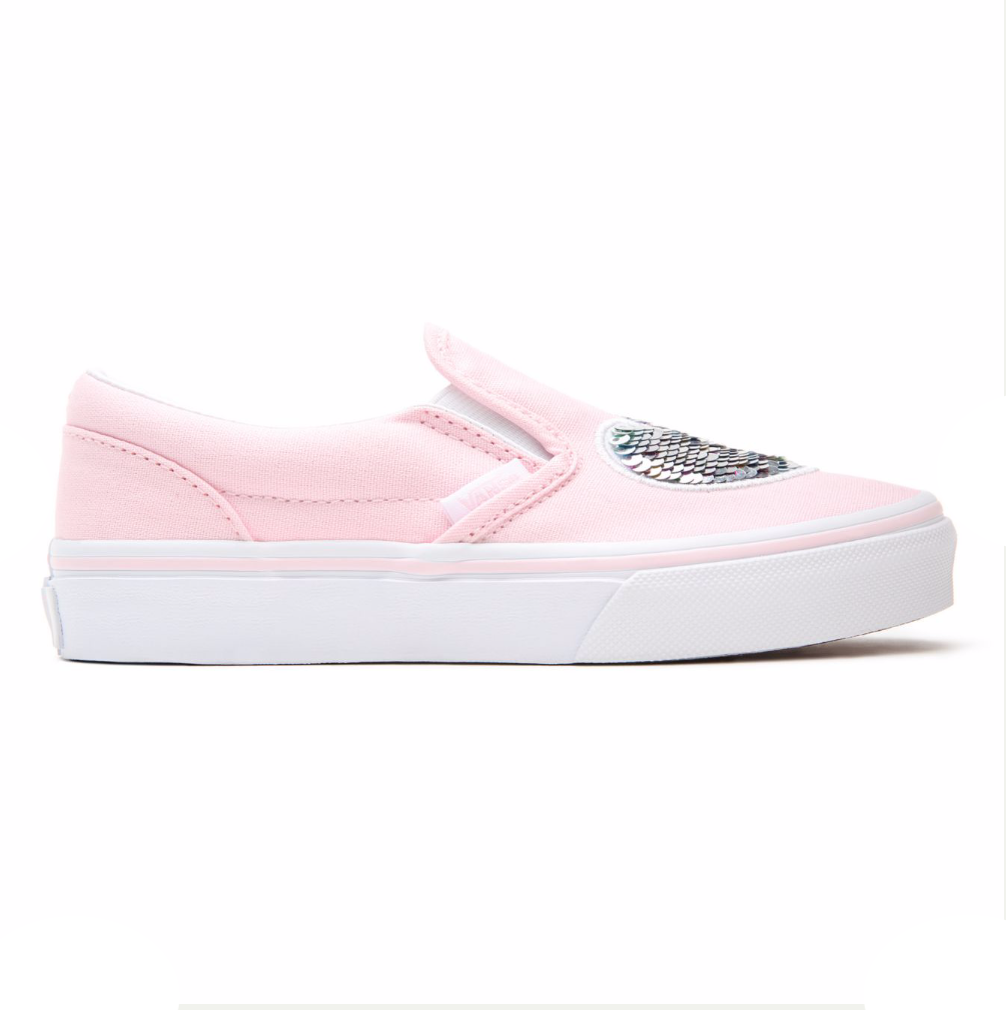 VANS Kids Classic Heart Sequin Slip On Trainer Pink