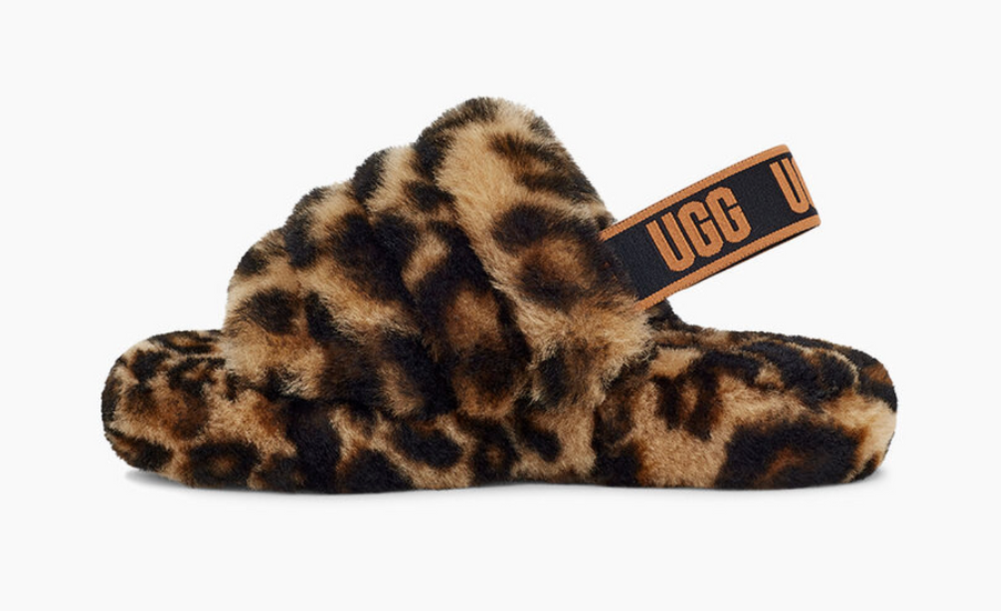 UGG Kids Fluff Yeah Panther Print Slide - Butterscotch