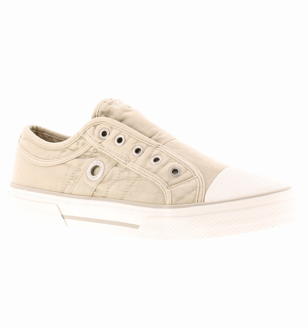 S.Oliver Womens Slip On Canvas Trainers - Cream - The Foot Factory