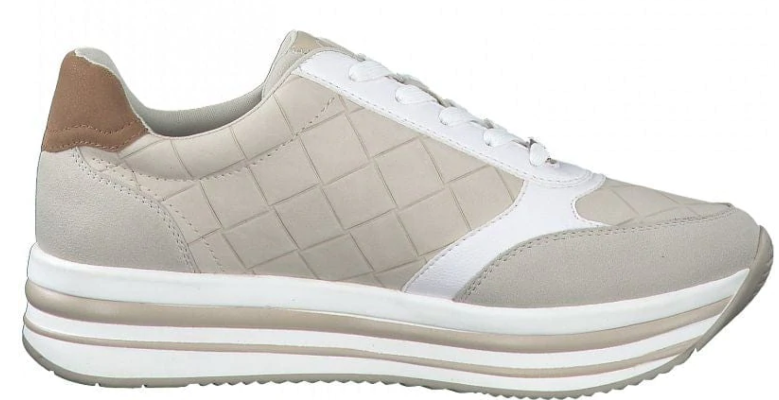 S.Oliver Womens Fashion Platform Quilted Trainer - Beige - The Foot Factory