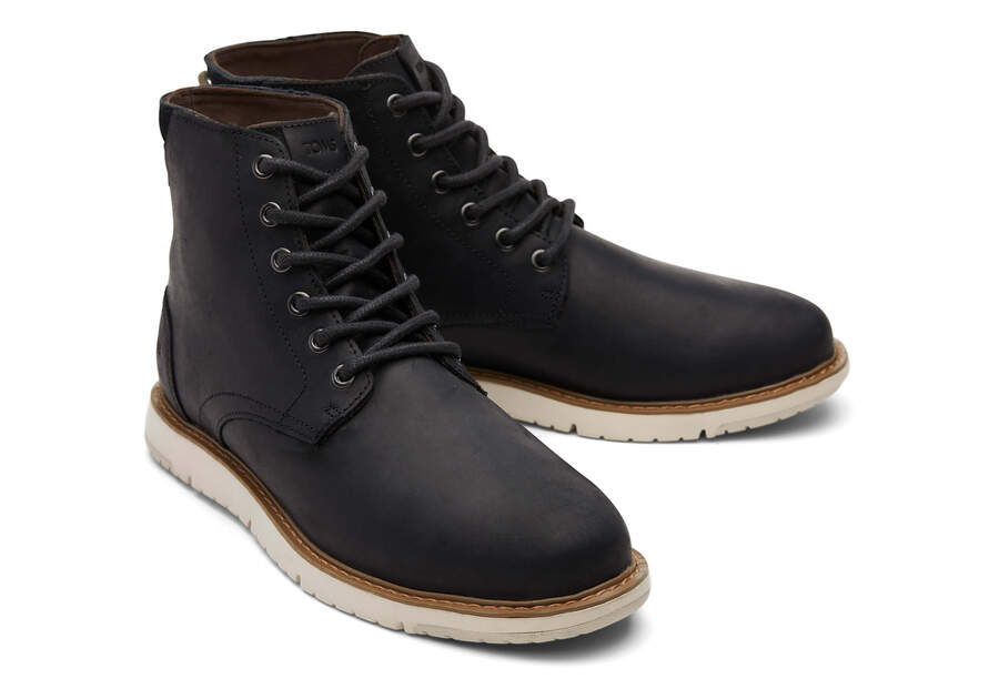 TOMS Mens Hillside Water Resistant Leather Boot - Black