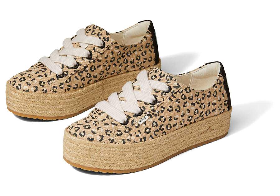 TOMS Womens Cassiah Cheetah Platform Espadrille - Natural