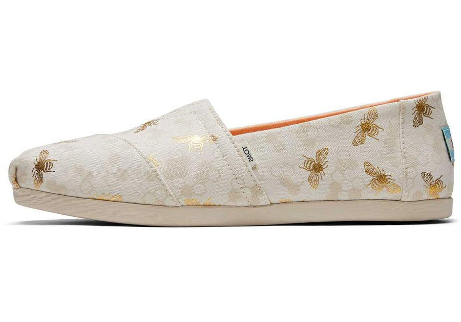 TOMS Womens Gold Bumble Bees Alpargata Espadrille - Birch