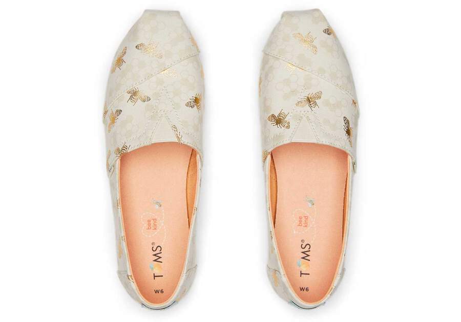 TOMS Womens Gold Bumble Bees Alpargata Espadrille - Birch