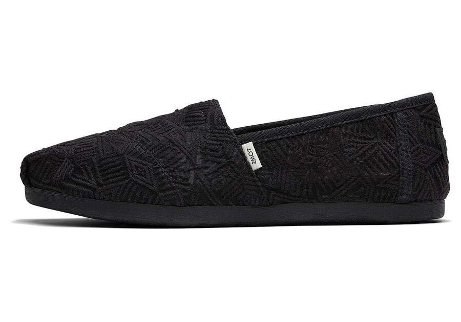TOMS Womens Lace Alpargata Espadrille - Black