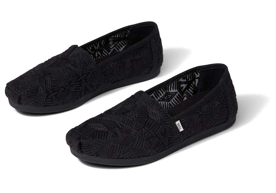 TOMS Womens Lace Alpargata Espadrille - Black