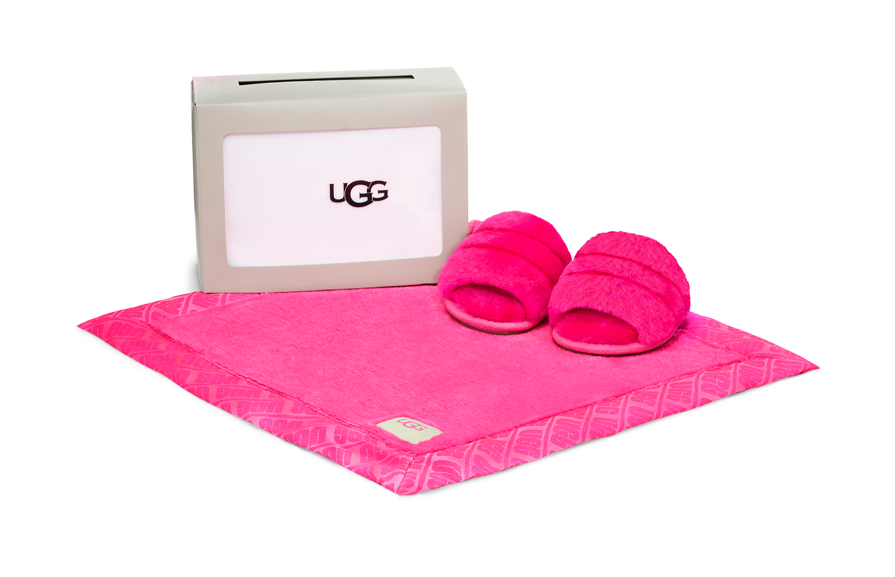 UGG Infant Fluff Yeah Slide and Lovely Blanket Set - Rock Rose