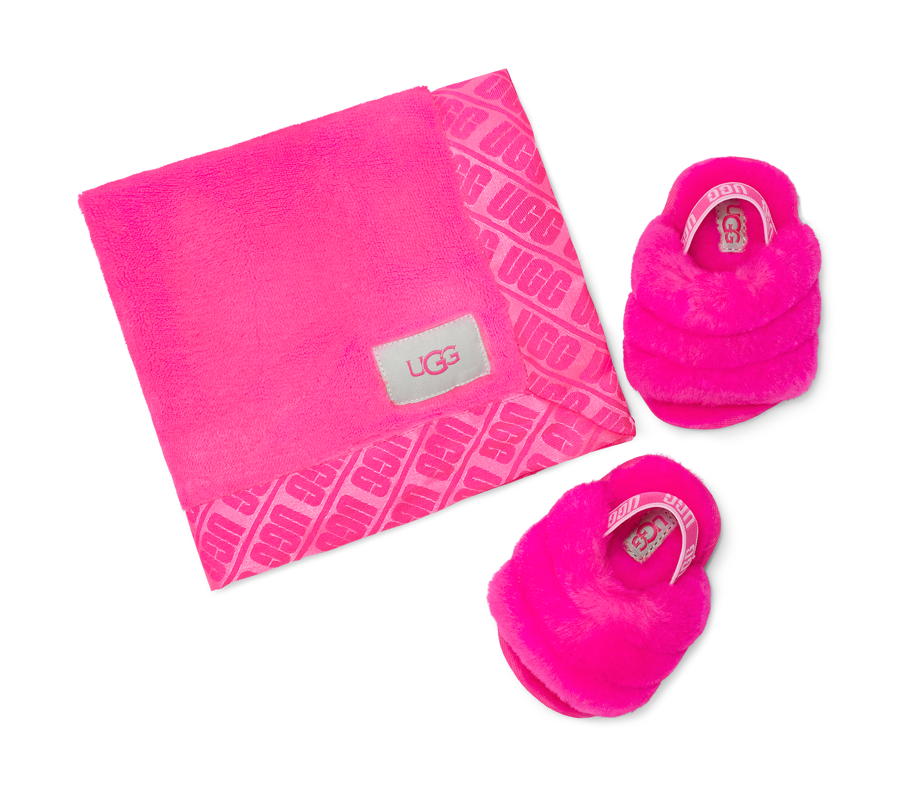 UGG Infant Fluff Yeah Slide and Lovely Blanket Set - Rock Rose
