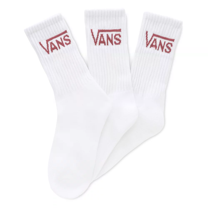 VANS Womens Crew Socks (3 Pack) - White Deco Rose