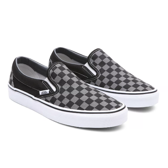 VANS Unisex Checkerboard Classic Slip On Trainer - Black / Pewter