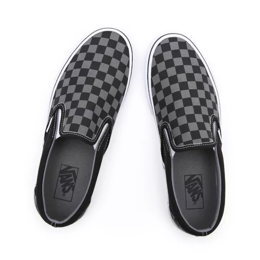 VANS Unisex Checkerboard Classic Slip On Trainer - Black / Pewter