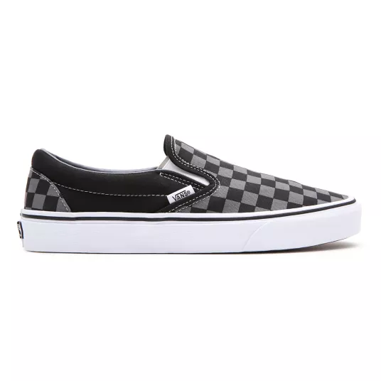 VANS Unisex Checkerboard Classic Slip On Trainer - Black / Pewter