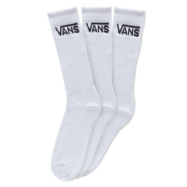 VANS Mens Classic Crew Socks (3 Pack) - White - The Foot Factory