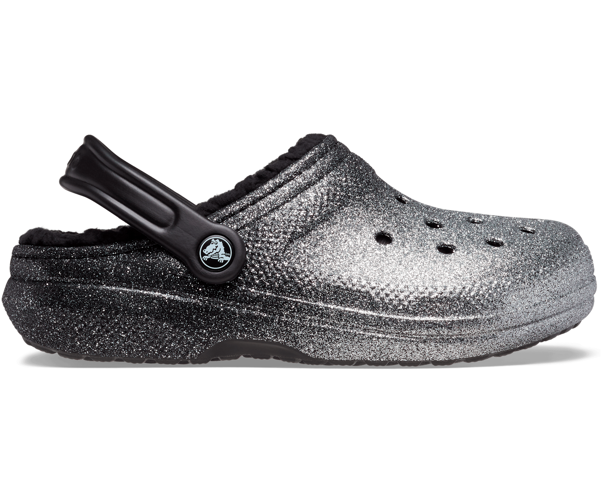 Crocs Unisex Classic Glitter Lined Clog - Black / Silver - The Foot Factory