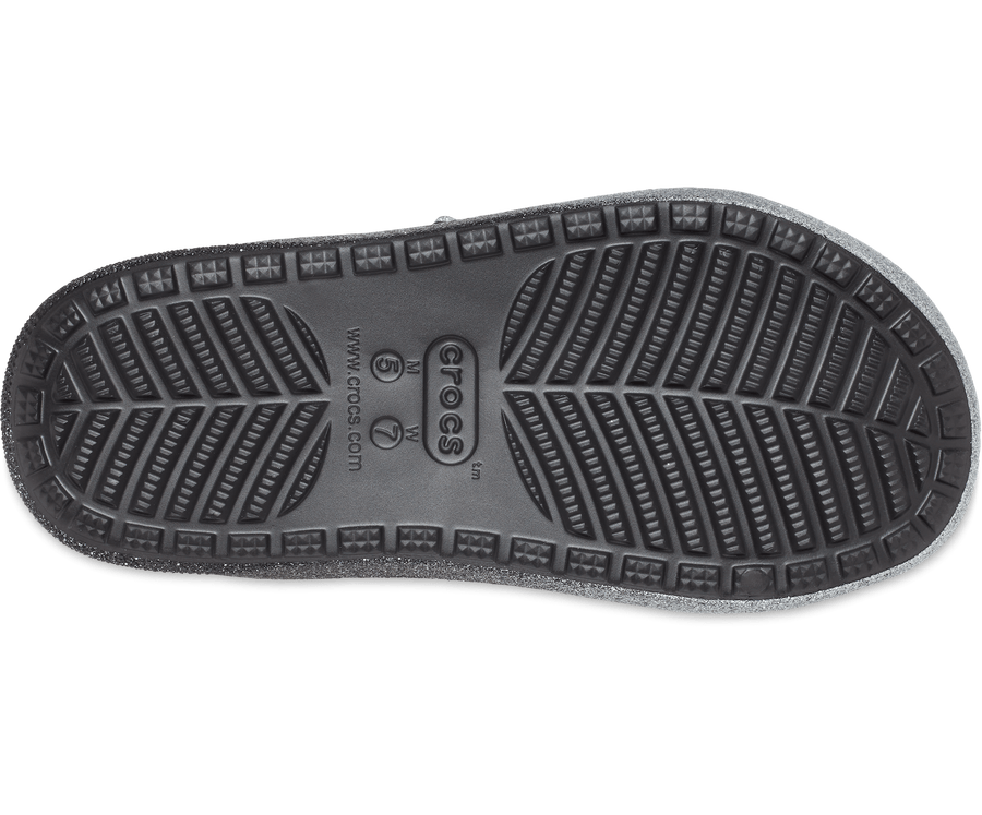 Crocs Unisex Classic Cozzzy Glitter Sandal - Black / Silver - The Foot Factory