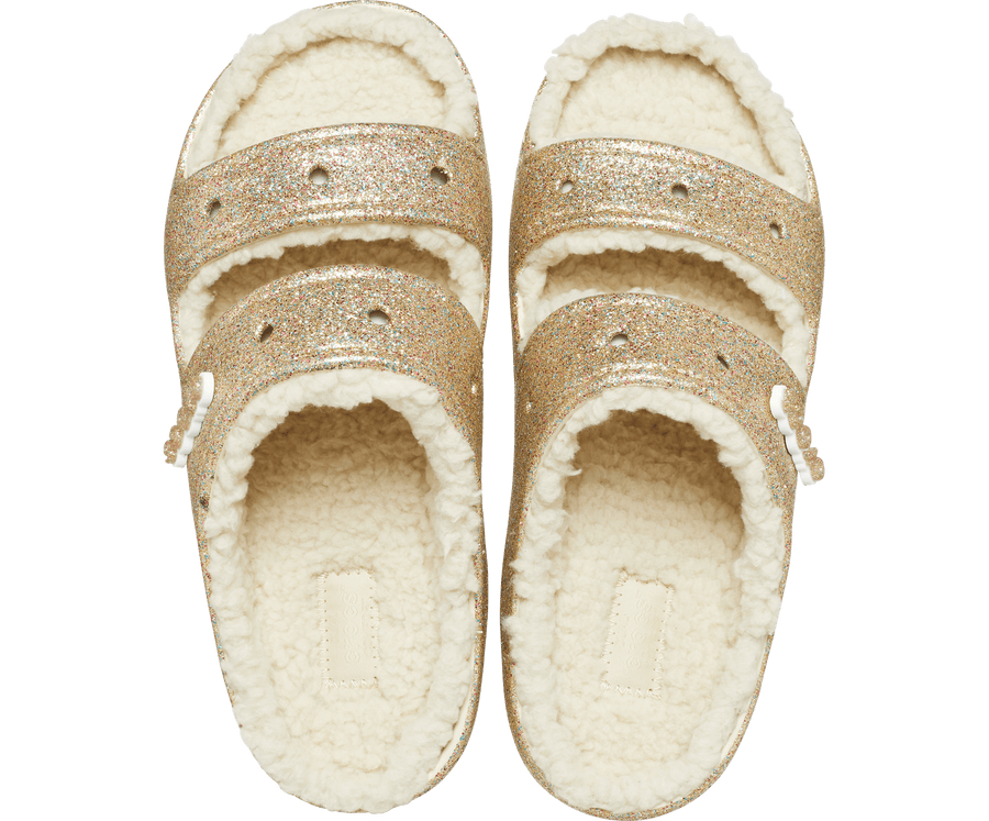 Crocs Unisex Classic Cozzzy Glitter Sandal - Multi / Gold - The Foot Factory
