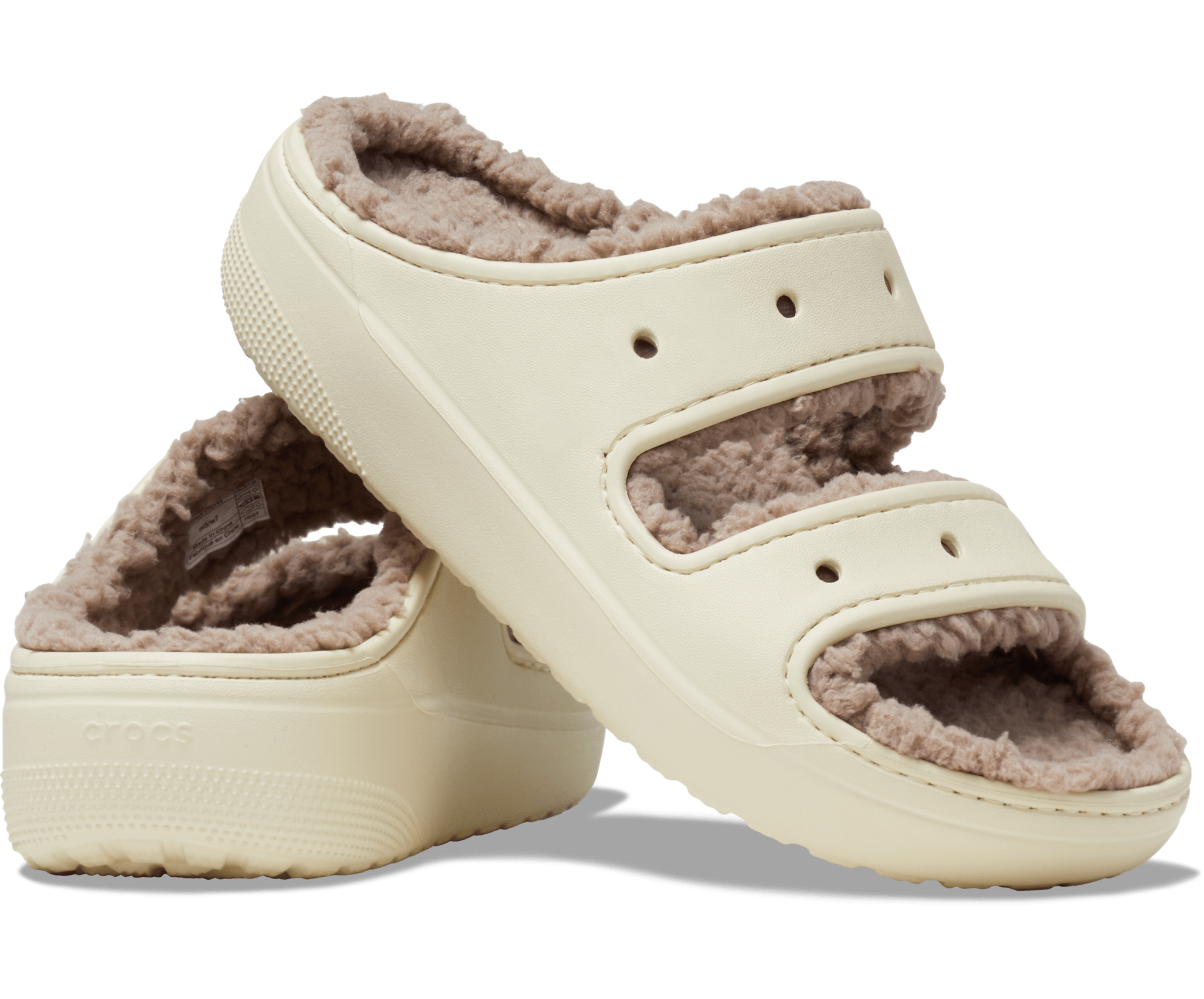 Crocs Unisex Classic Cozzzy Lined Sandal - Bone - The Foot Factory