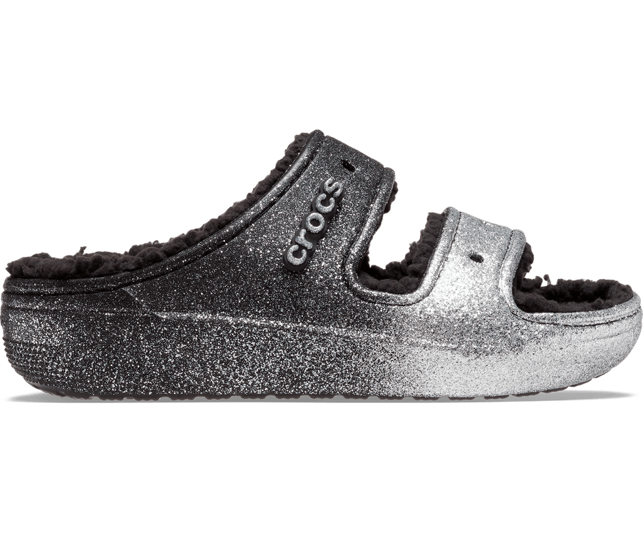 Crocs Unisex Classic Cozzzy Glitter Sandal - Black / Silver - The Foot Factory