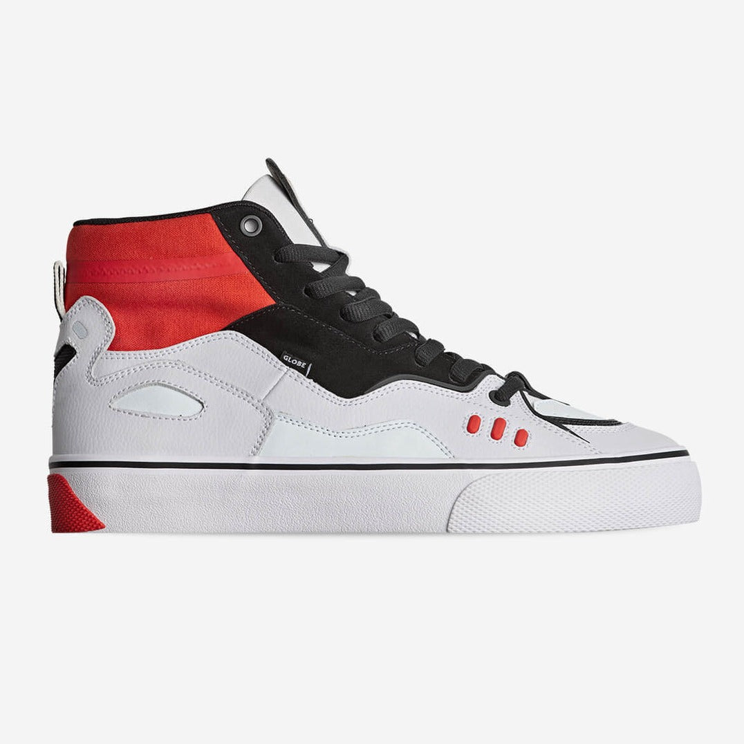 Globe Mens Dimension Suede High Top Trainers - White / Black / Red