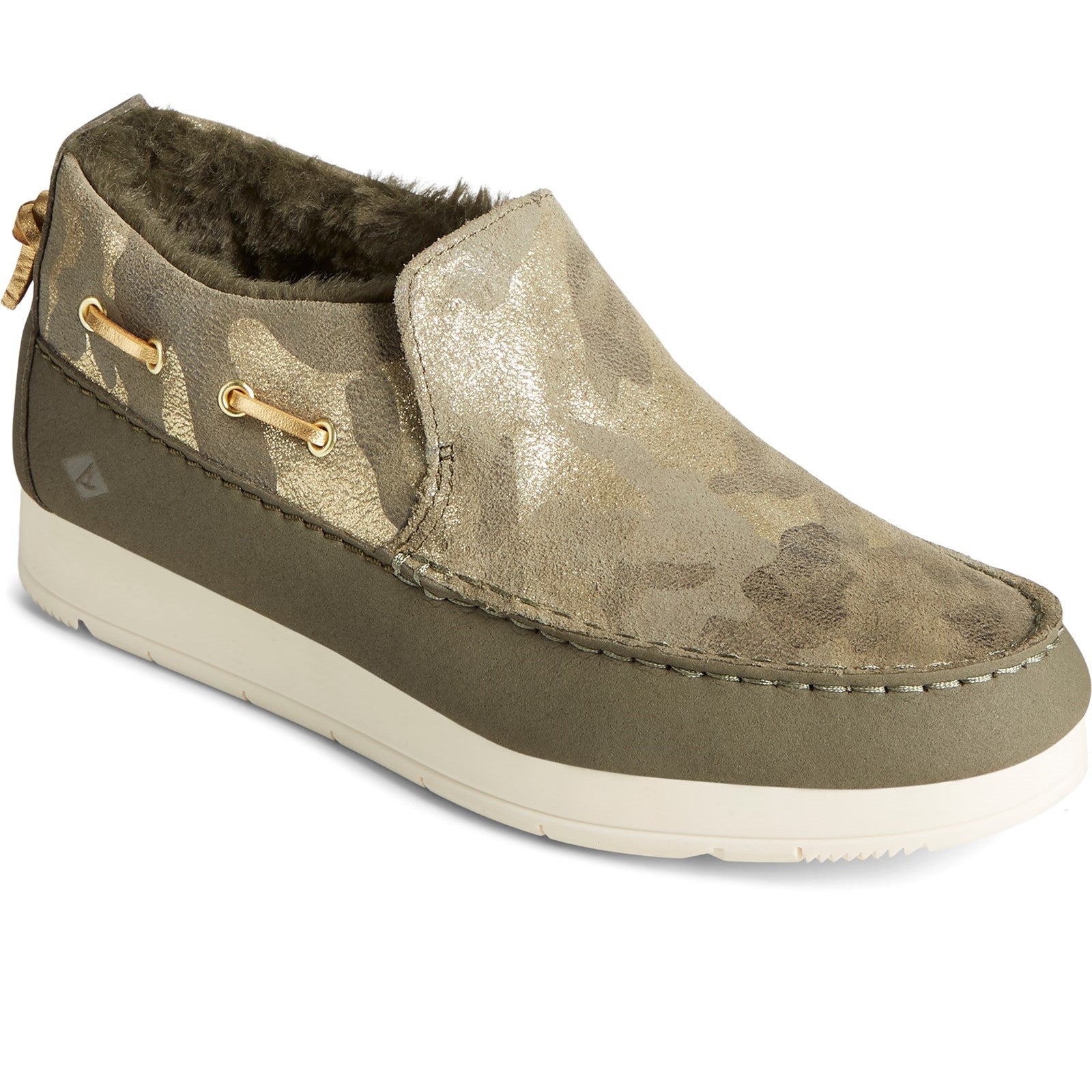 Sperry Womens Moc-Sider Metallic Shoes - Olive